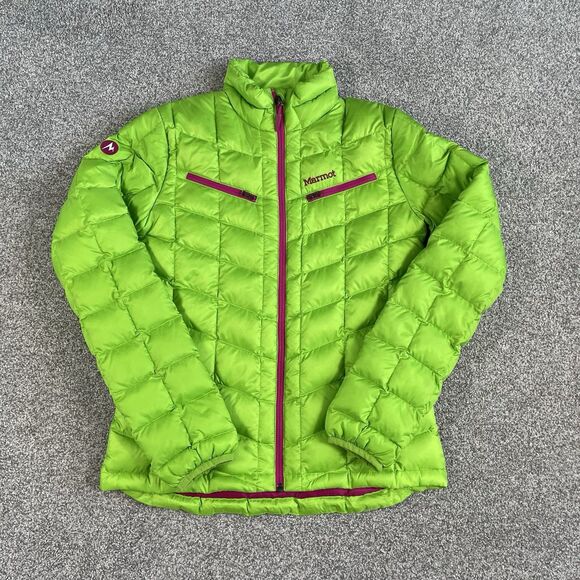 Marmot Goose Down Puffer Jacket Womens Bright Green Quilted Size Small - Picture 1 of 10